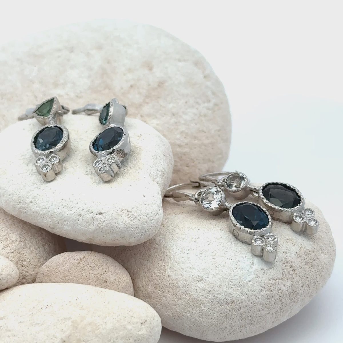 Silver London Blue Topaz and Tourmaline  Leverback Earrings