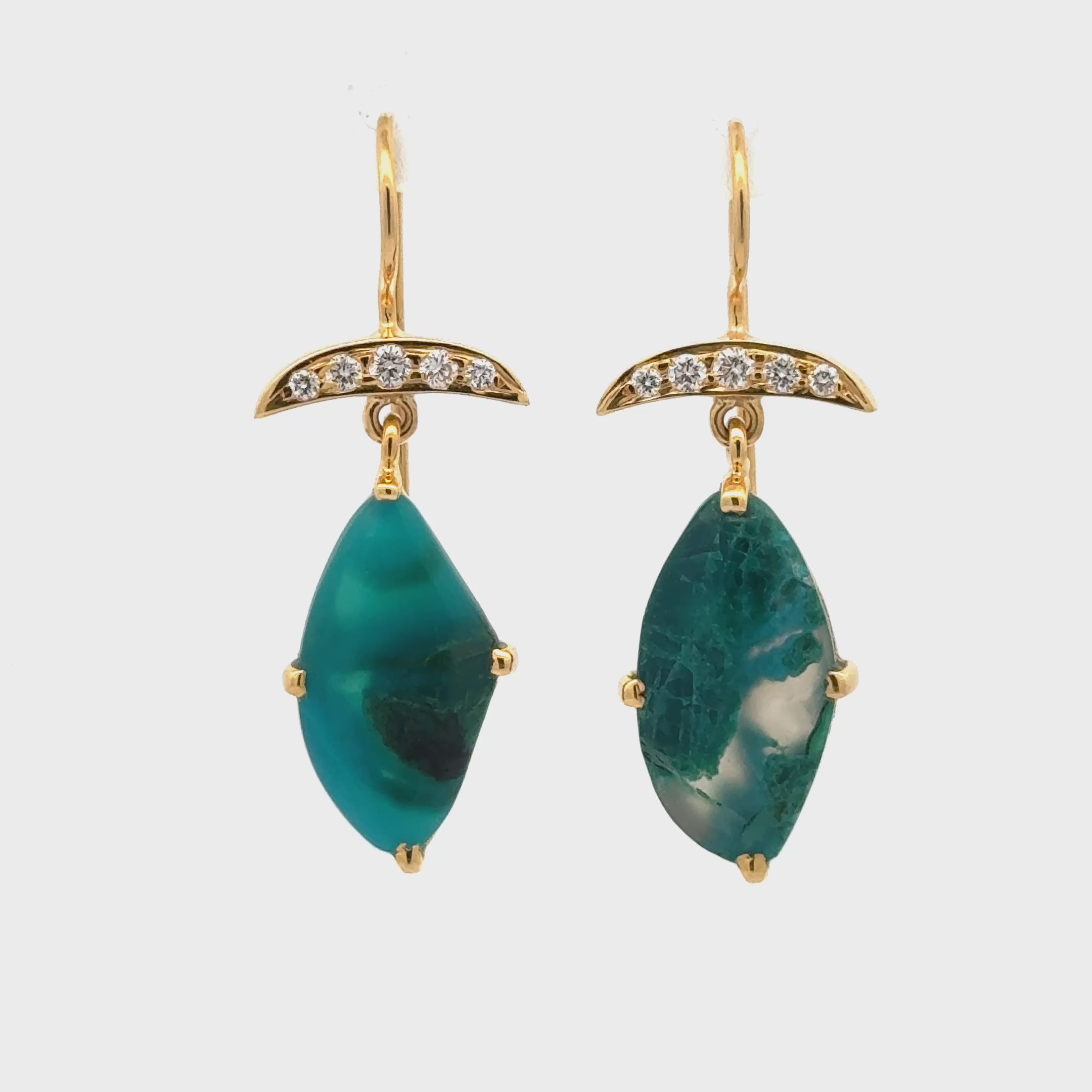 14k Gold Gem Silica Chrysocolla and Diamond Earrings