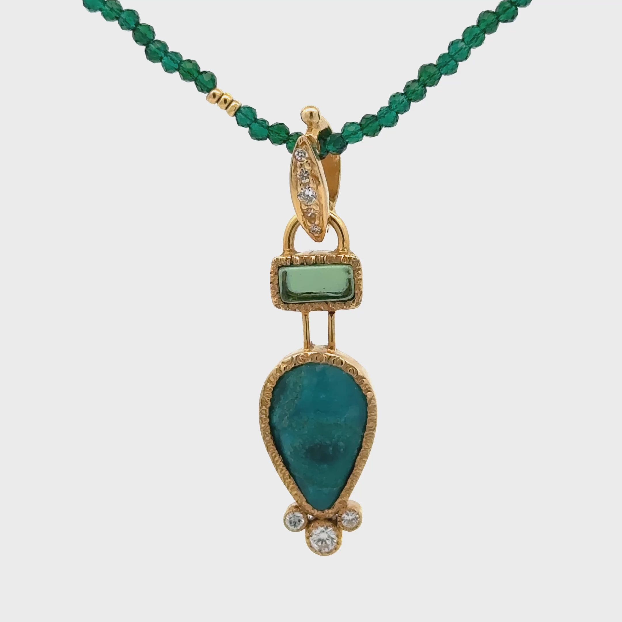 14k Gold Gem Silica and Tourmaline Pendant
