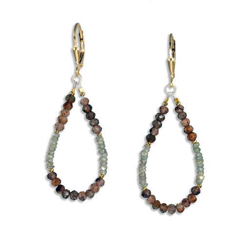 Gold Leverback Earrings with Andalusite and Green Sapphire - Small - Q Evon Fine Jewelry
