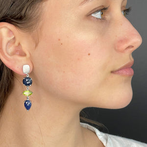 Rose Cut Blue Sapphire Slices with Blue Topaz Drop Earrings