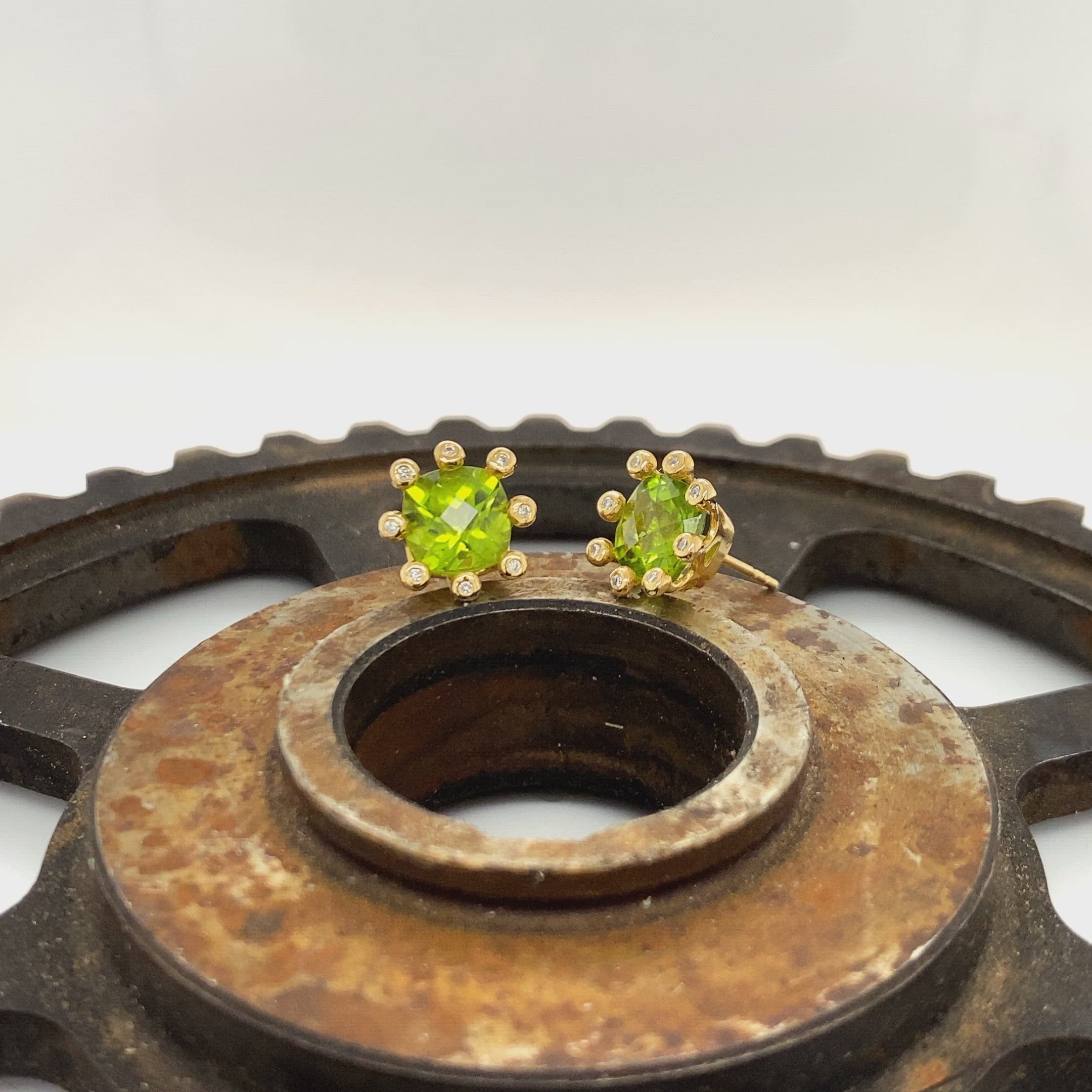 14K Peridot and Diamond Crown Earrings