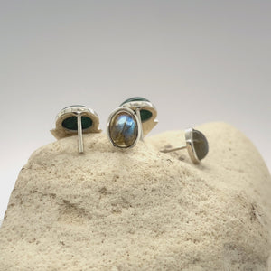 Oval Labradorite Silver Stud Earrings