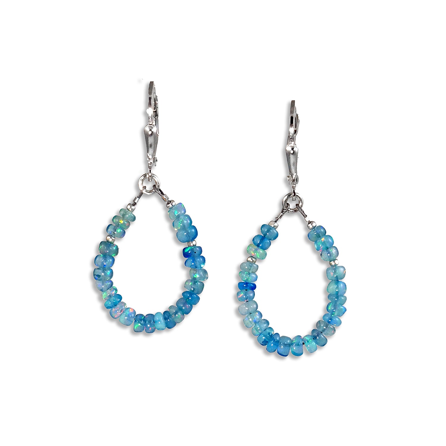 Silver Leverback Earrings with Blue Opal - Small