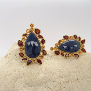 Circle of Fire - 14k Gold and Blue Sapphire Earrings