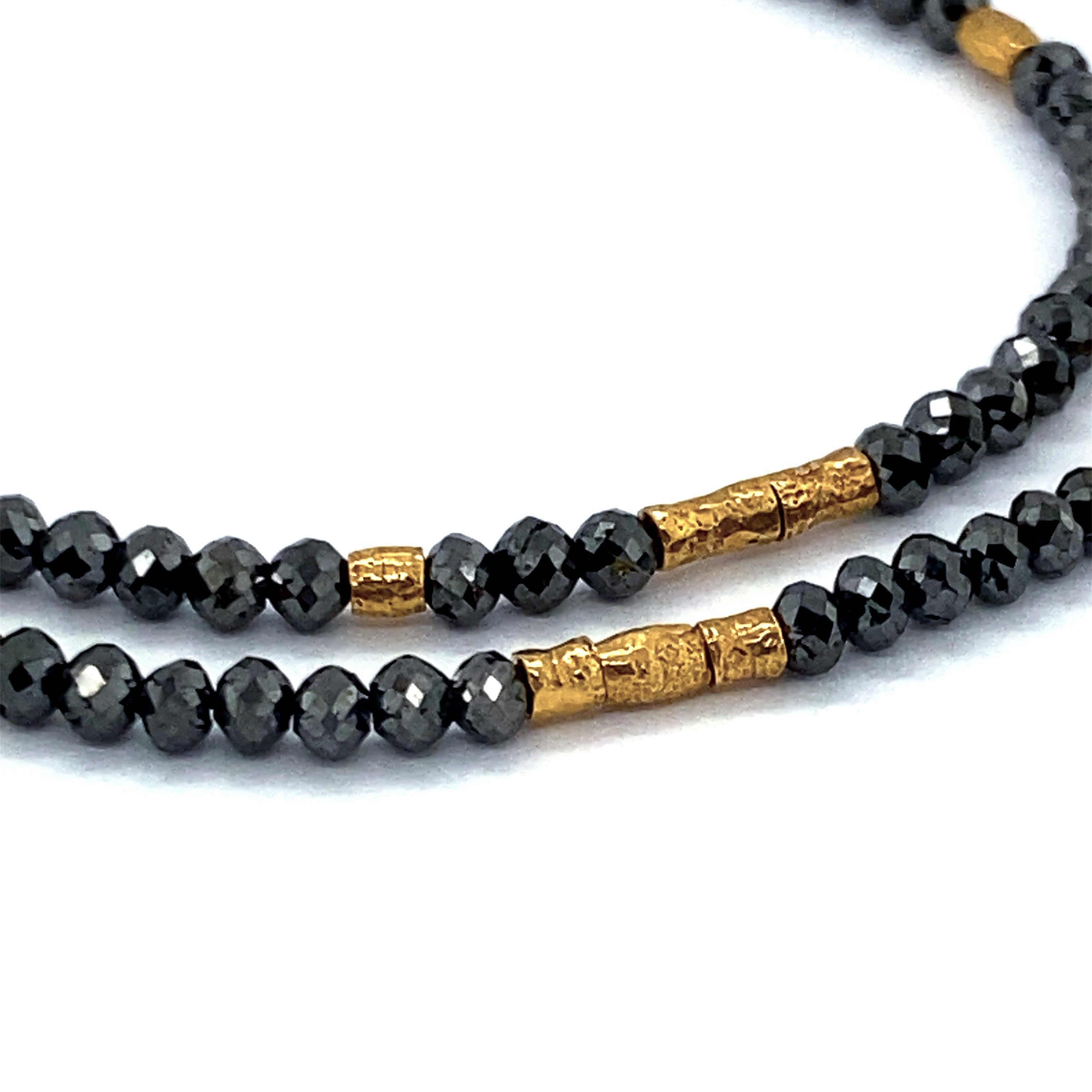 ANTIQUE BRASS GOLD LOOK BLACK BEAD NECKLACE – Sanvi Jewels