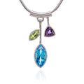 3 Stone Petal Pendant Blue Topaz - Silver, White Rhodium - Q Evon Fine Jewelry