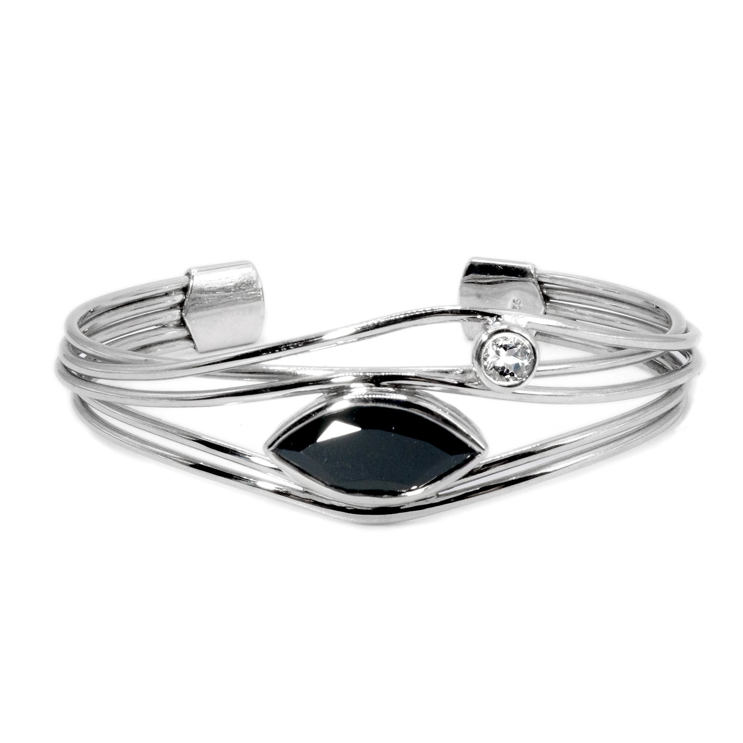 Silver & Black Cuff Bracelet - Black Spinel & White Sapphire