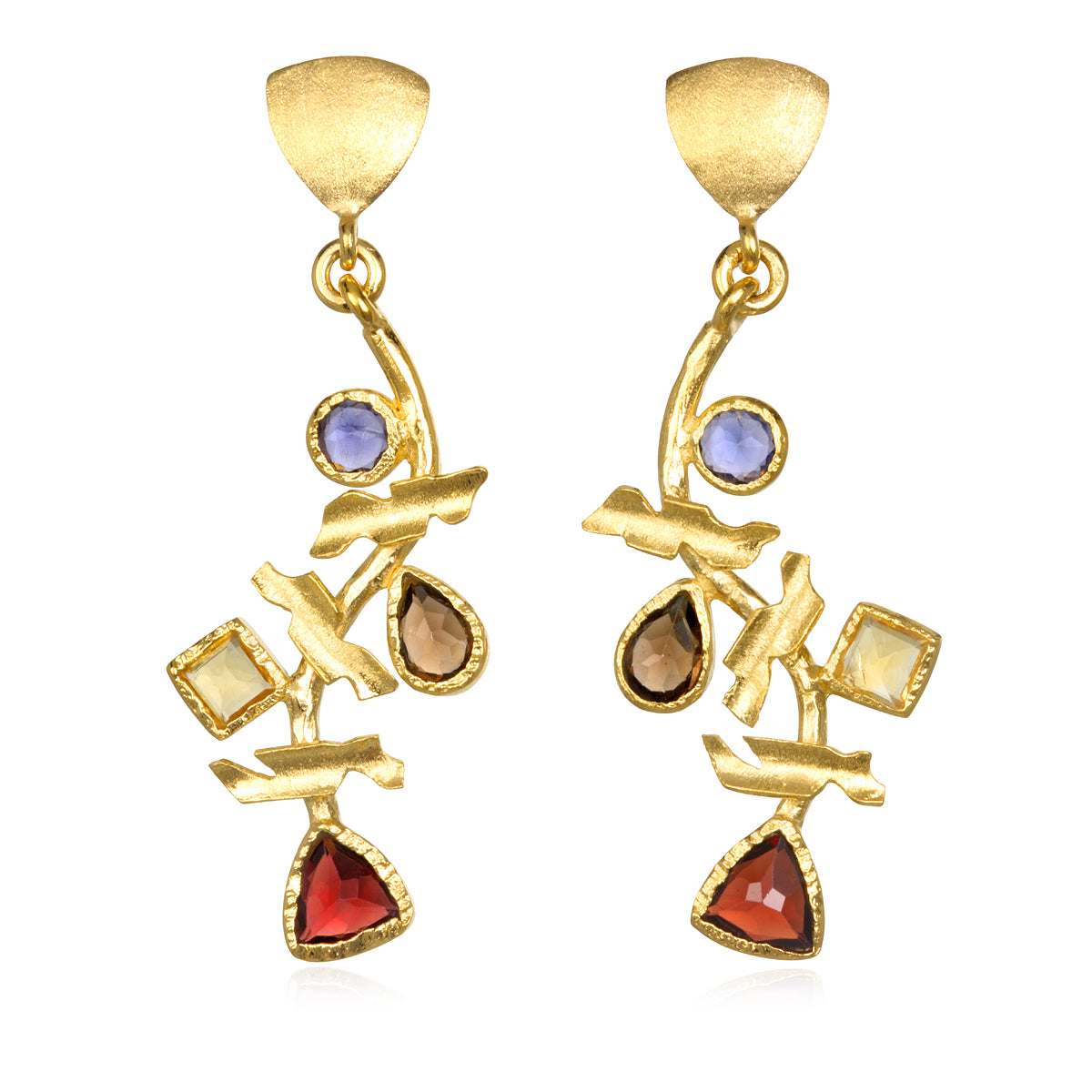 Multi-Stone Gold Edge Earrings (Garnet)