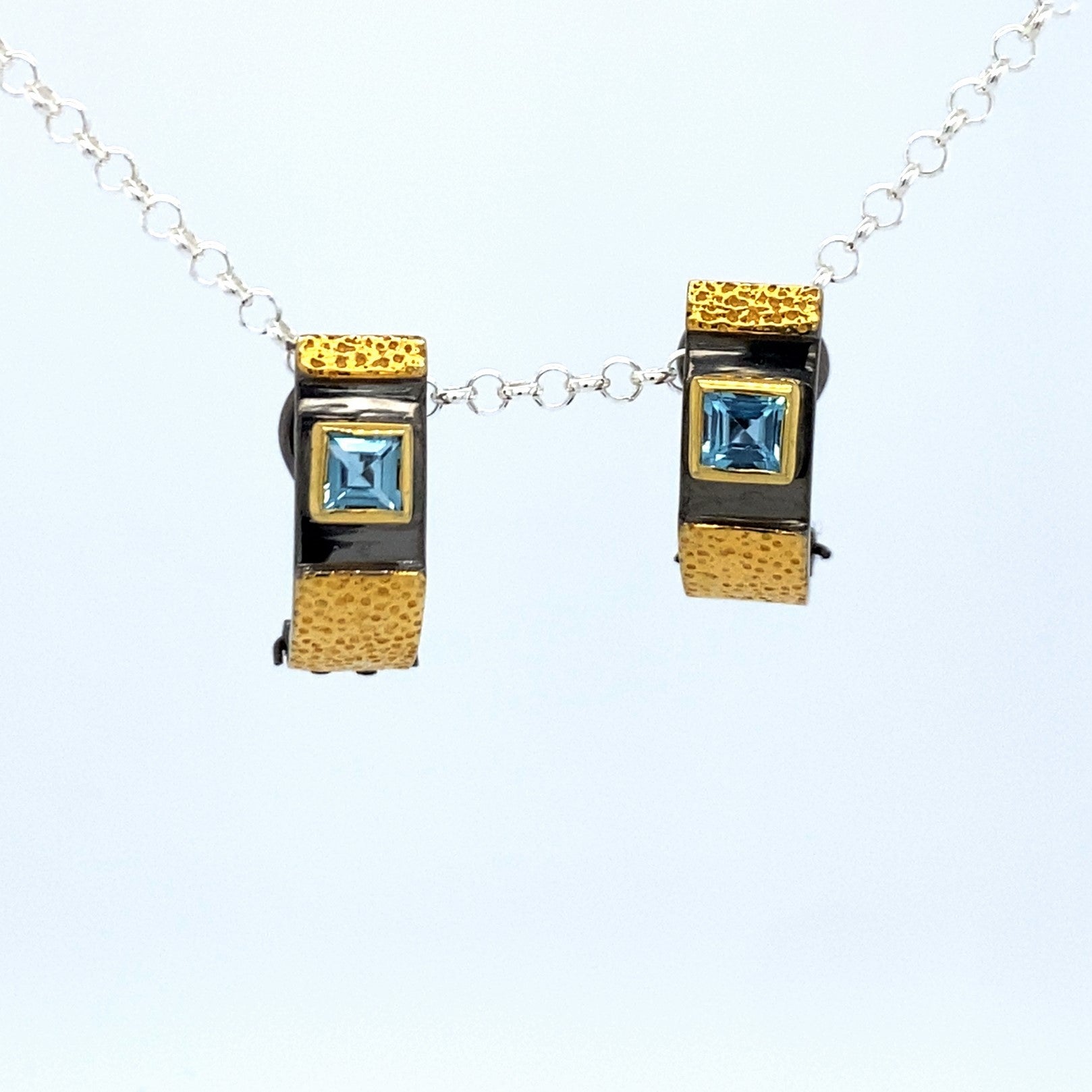 Black and Gold Gemstone Earrings - Blue Topaz