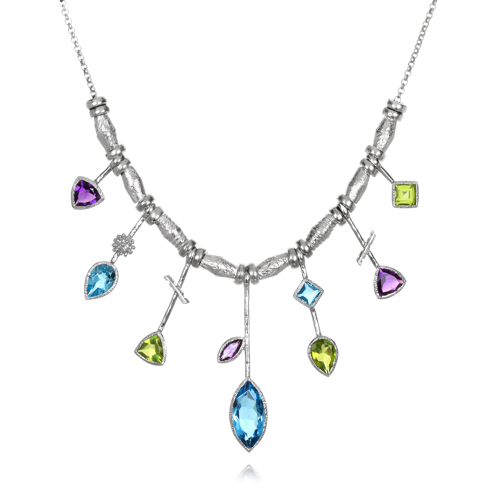 7 Stick Edge Necklace - Blue Topaz