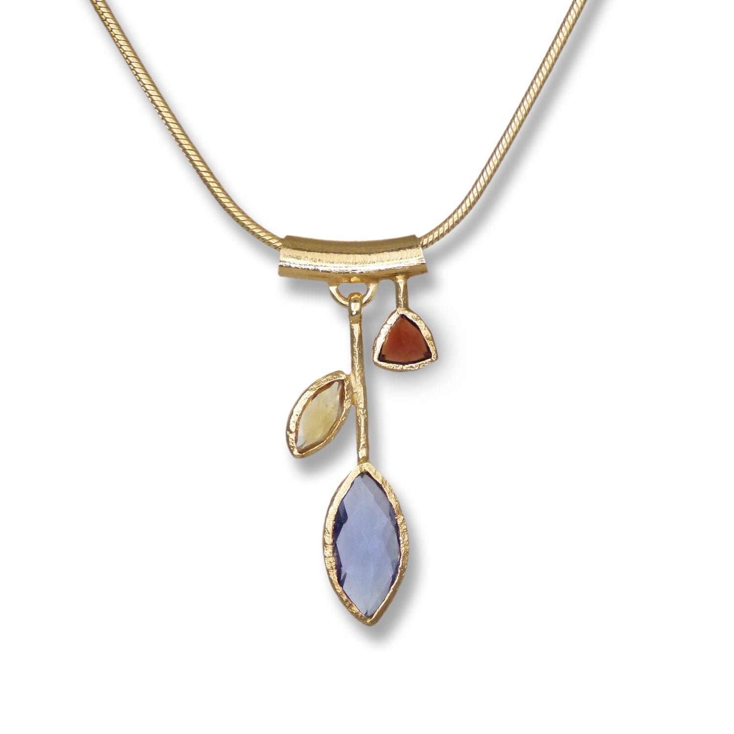 3 Stone Petal Pendant - Gold Iolite