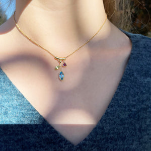 3 Stone Petal Pendant Blue Topaz – Small Gold
