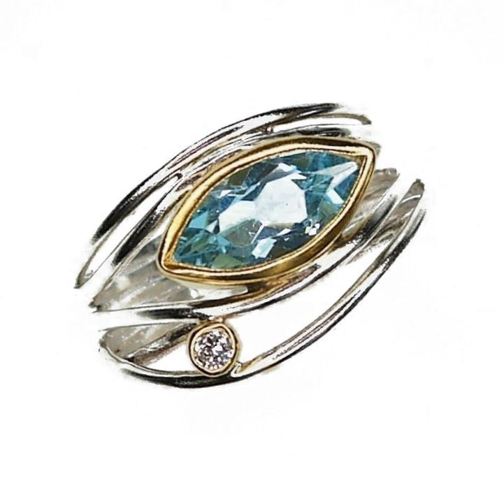 East West Silver Marquise Ring - Swiss Blue Topaz