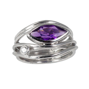 East West Silver Marquise Ring - Amethyst
