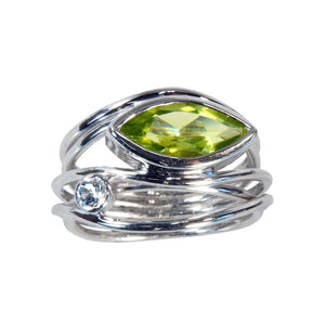 East West Silver Marquise Ring - Peridot