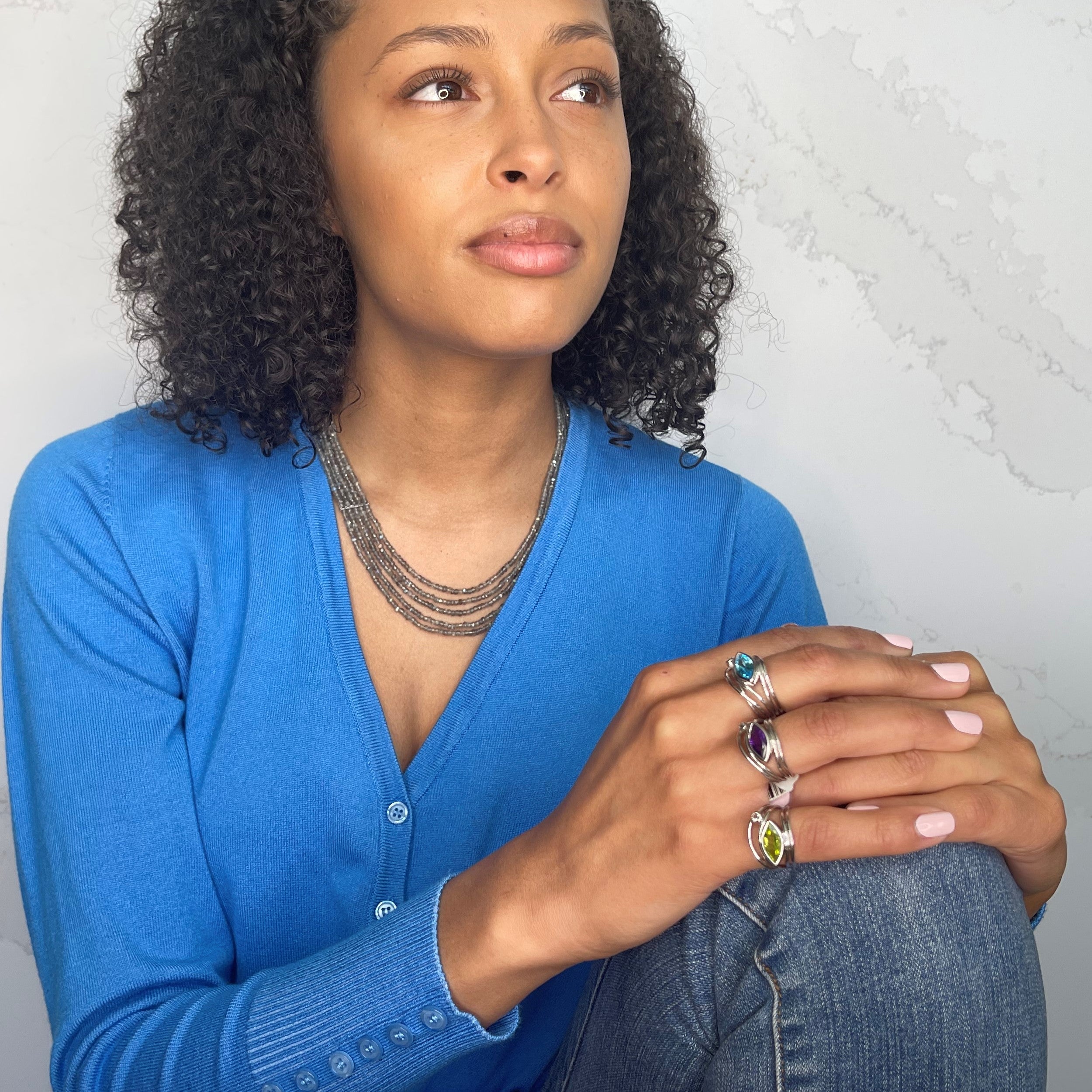 Multi Strand Labradorite Necklace with Sterling Silver