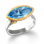East West Silver & Gold Ring - Blue Topaz Marquise - Q Evon Fine Jewelry