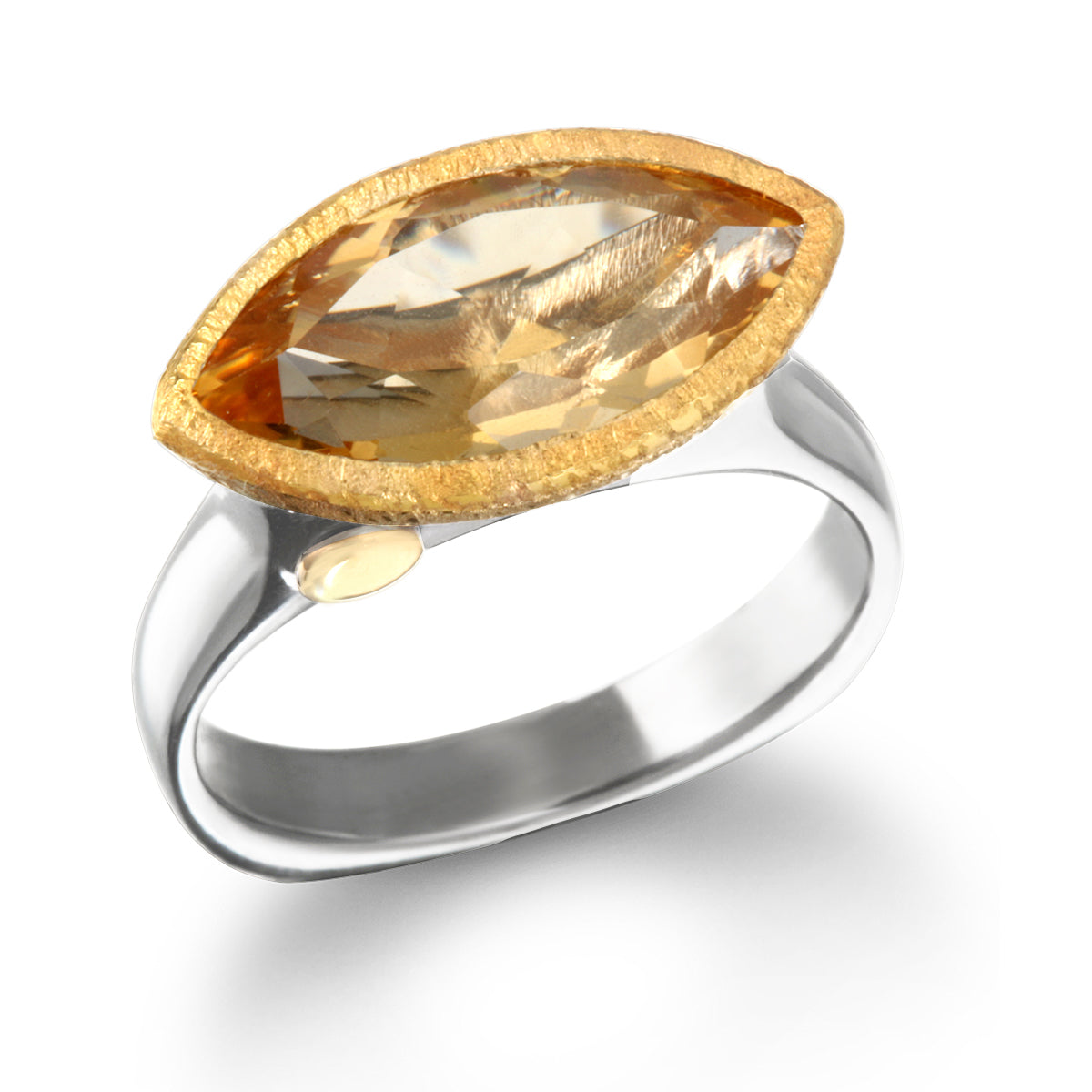 East West Silver & Gold Ring - Citrine Marquise