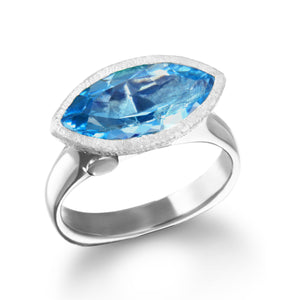 East West Marquise Blue Topaz Ring - White Rhodium