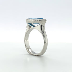 East West Marquise Blue Topaz Ring - White Rhodium