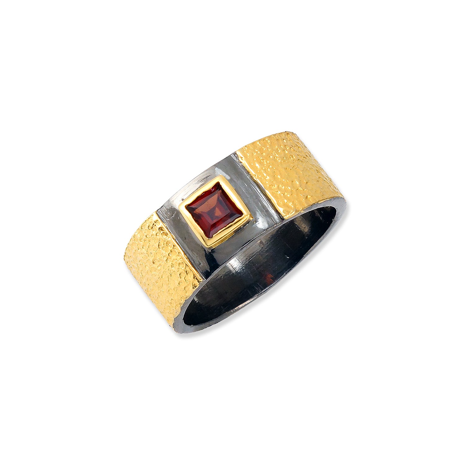 Black and Gold Gemstone Ring - Garnet