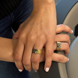 Black and Gold Gemstone Ring - Garnet
