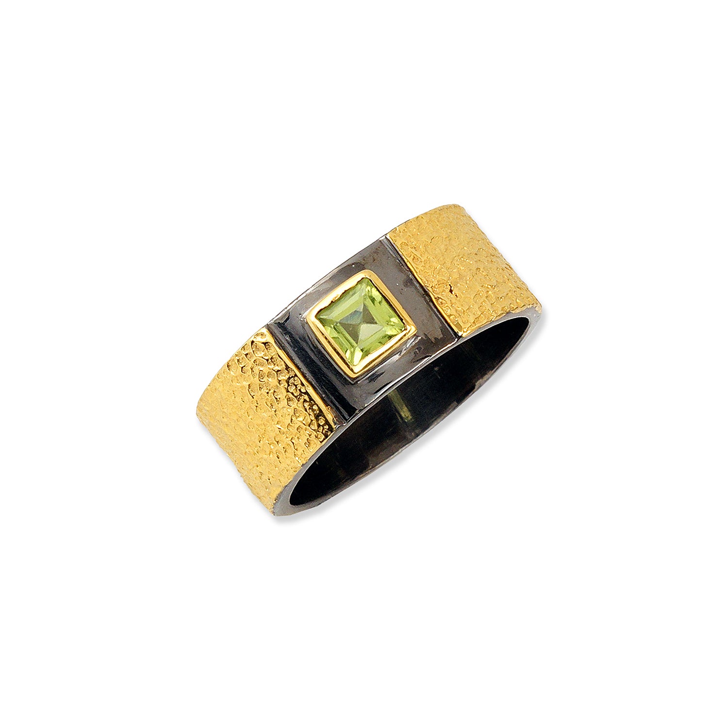 Black and Gold Gemstone Ring - Peridot