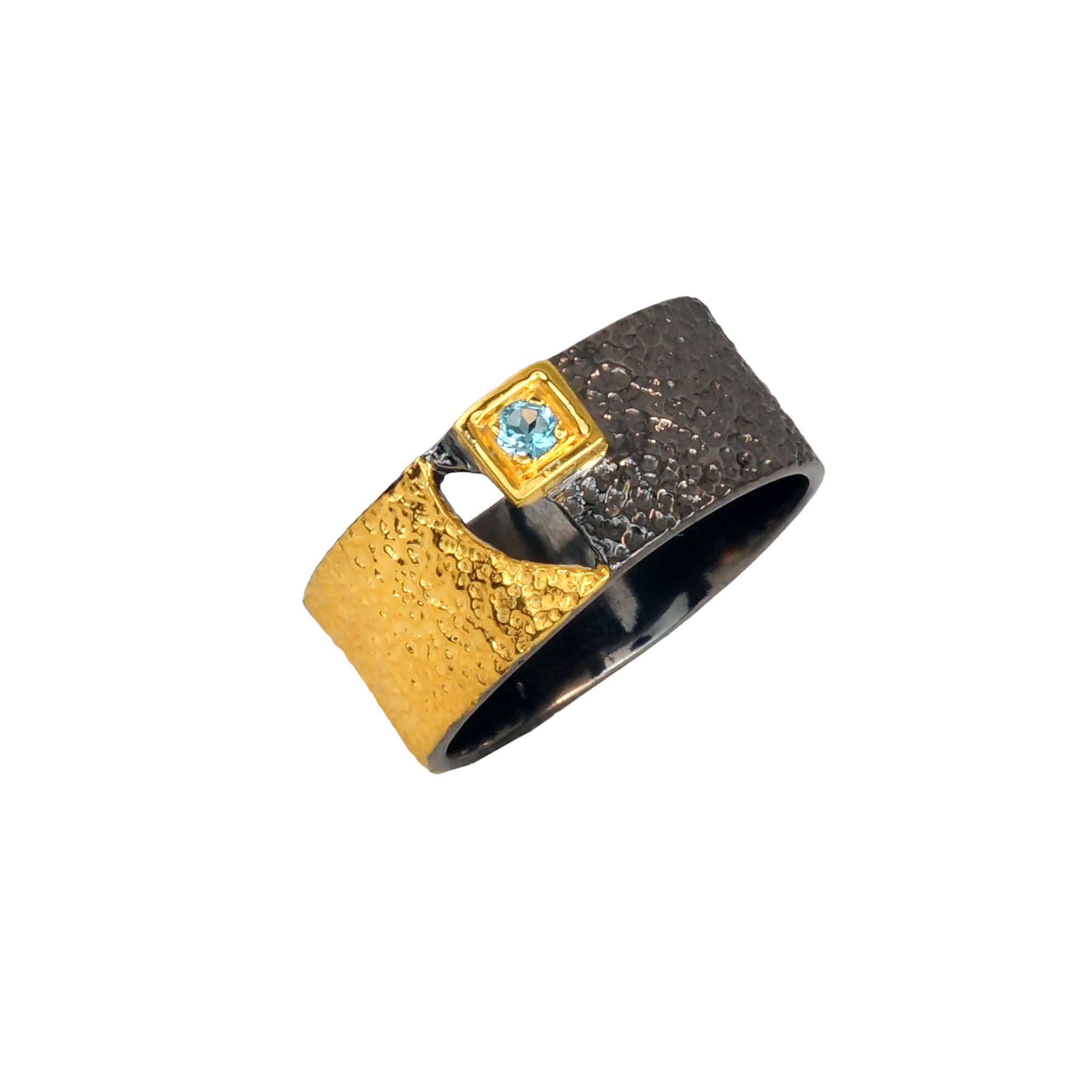 Mixed Metal Gold Pave Ring - Blue Topaz