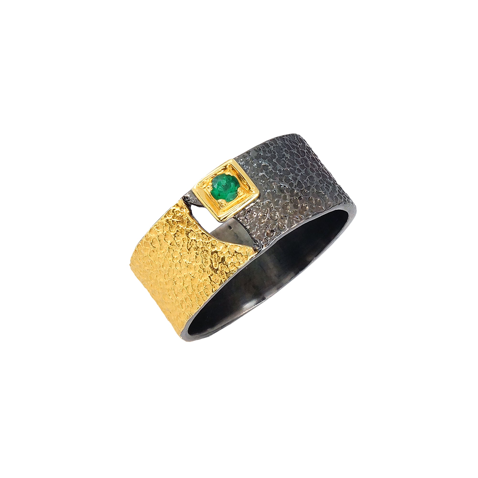 Mixed Metal Gold Pave Ring - Emerald