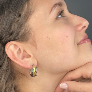 Black and 14k Gold Post Earrings - Medium Omega Clip Earrings