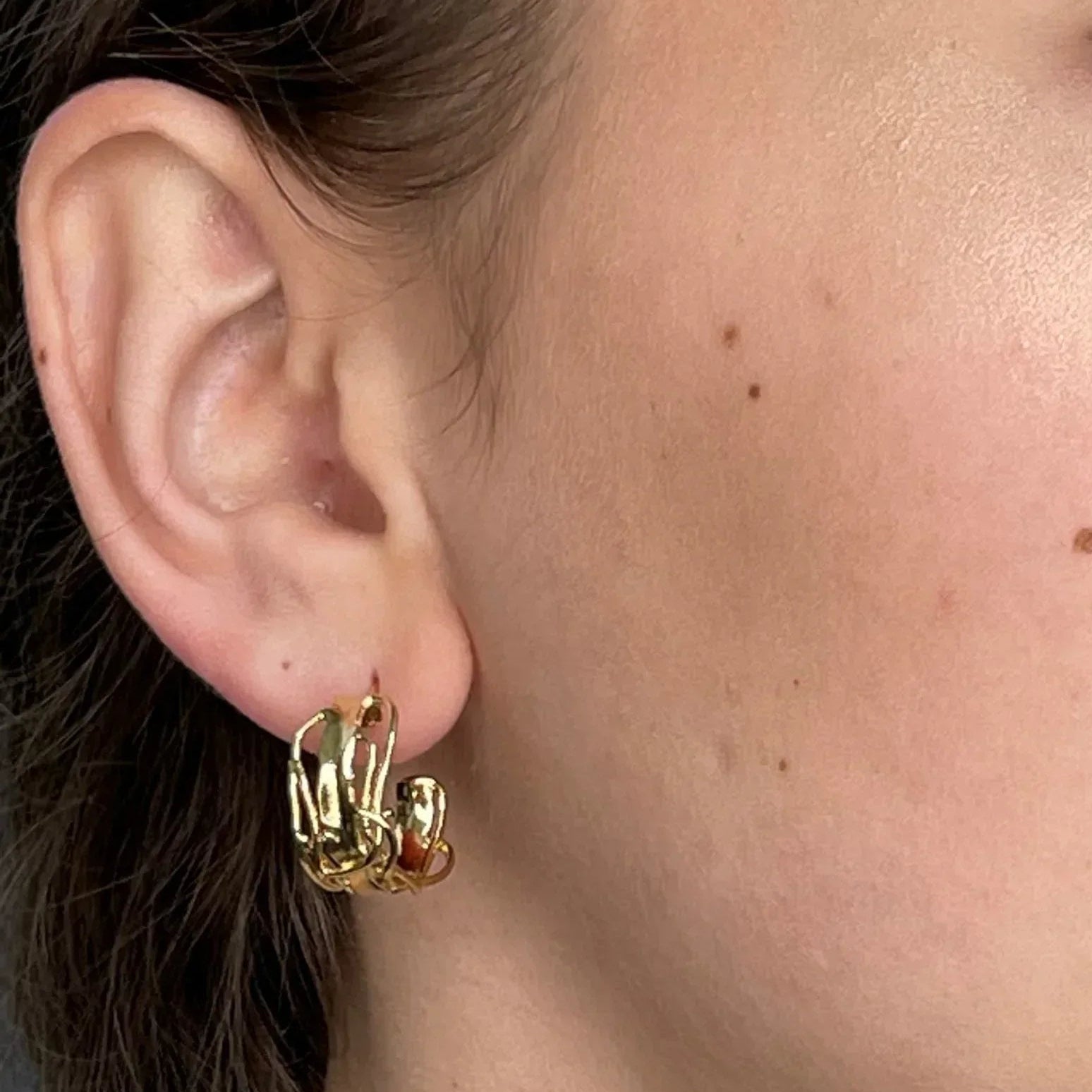 Gold Edge Post Hoops - Small Gold Post Earrings