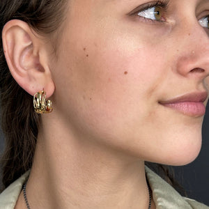 Gold Edge Post Hoops - Small Gold Post Earrings