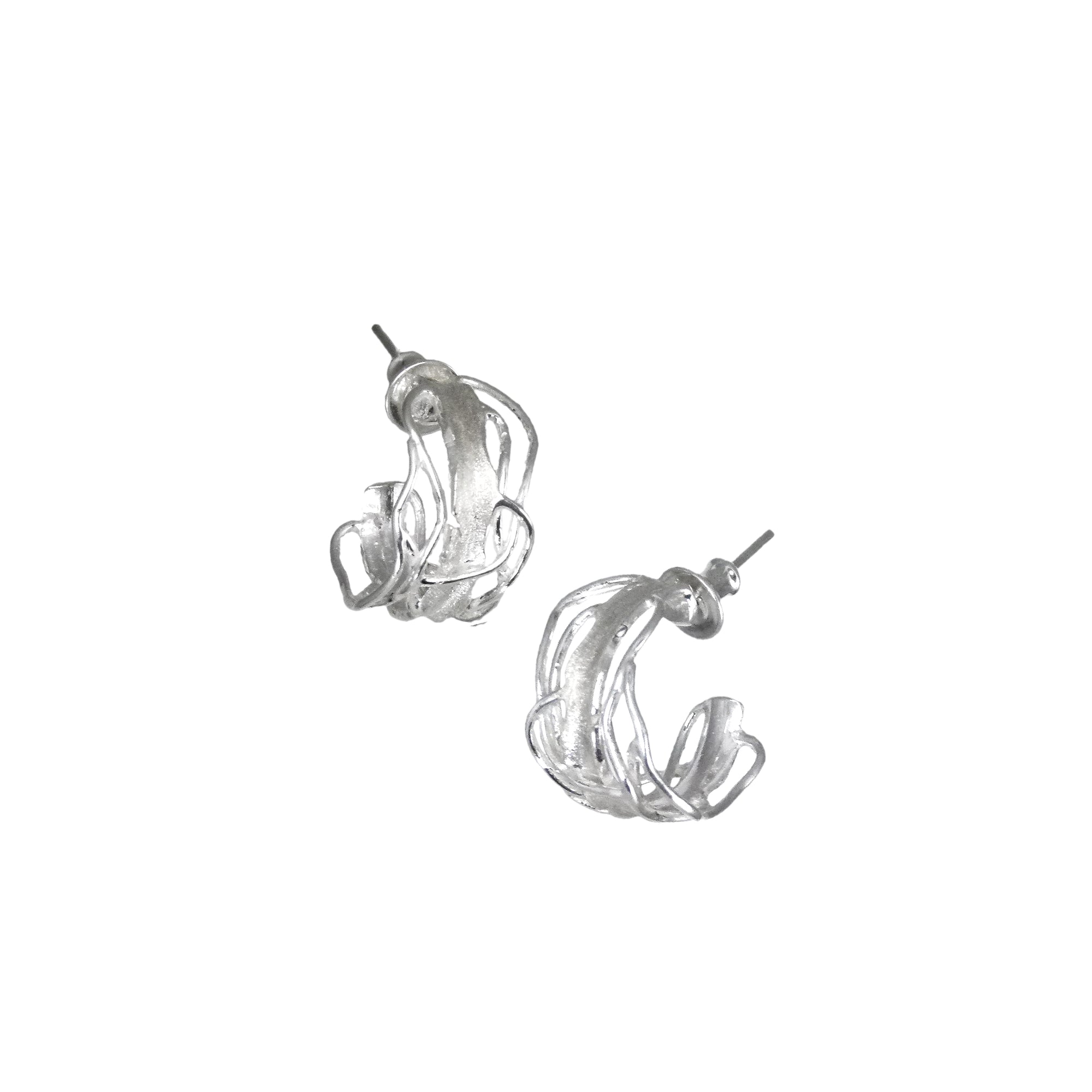 White Rhodium Edge Post Hoops - Small Post Earrings
