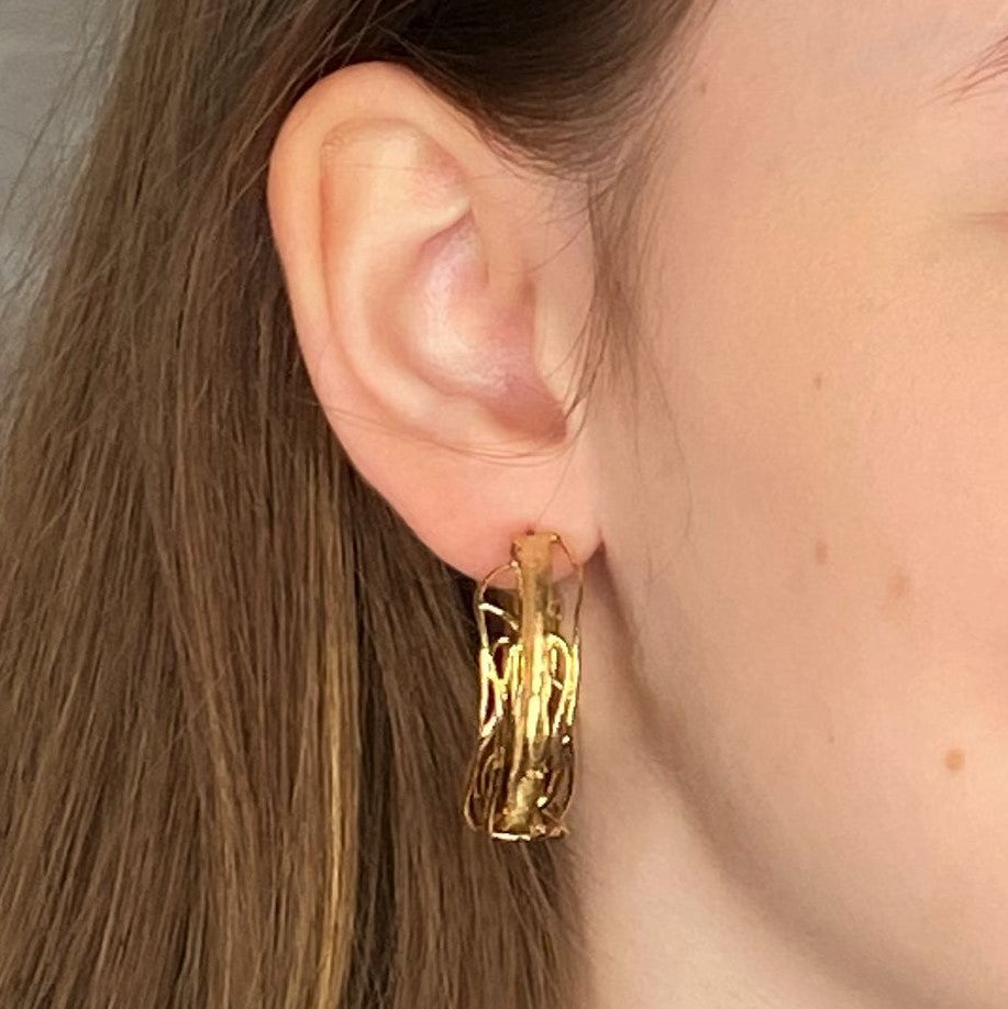 14K Gold Post Earrings - Large Omega Clip Earrings