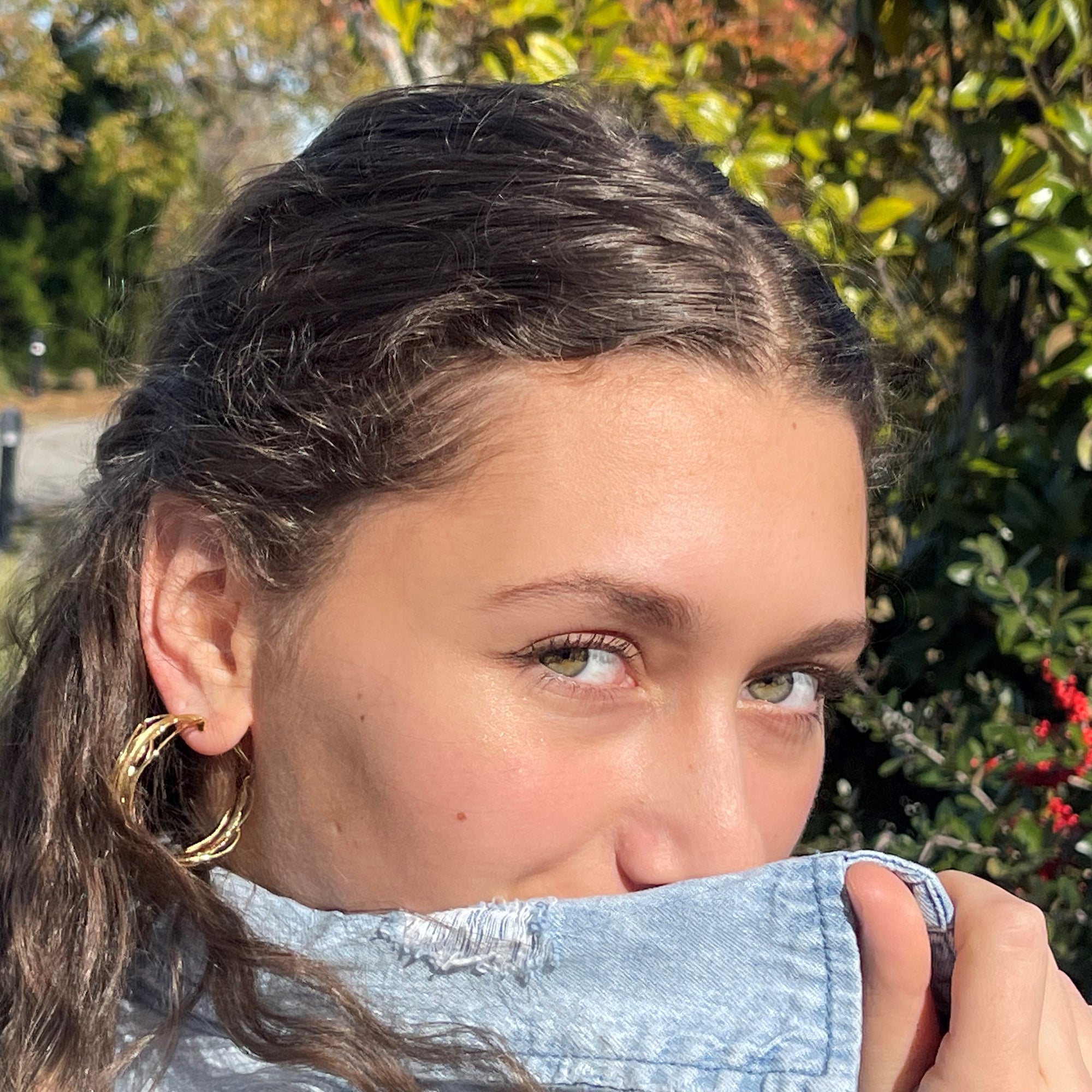 Gold Edge Post Hoops - Large Omega Clip Earrings