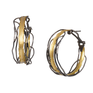 Black and 14k Gold Post Earrings - Large Omega Clip Earrings