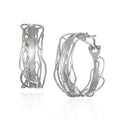 White Rhodium Edge Post Hoops - Large Omega Back Earrings - Q Evon Fine Jewelry