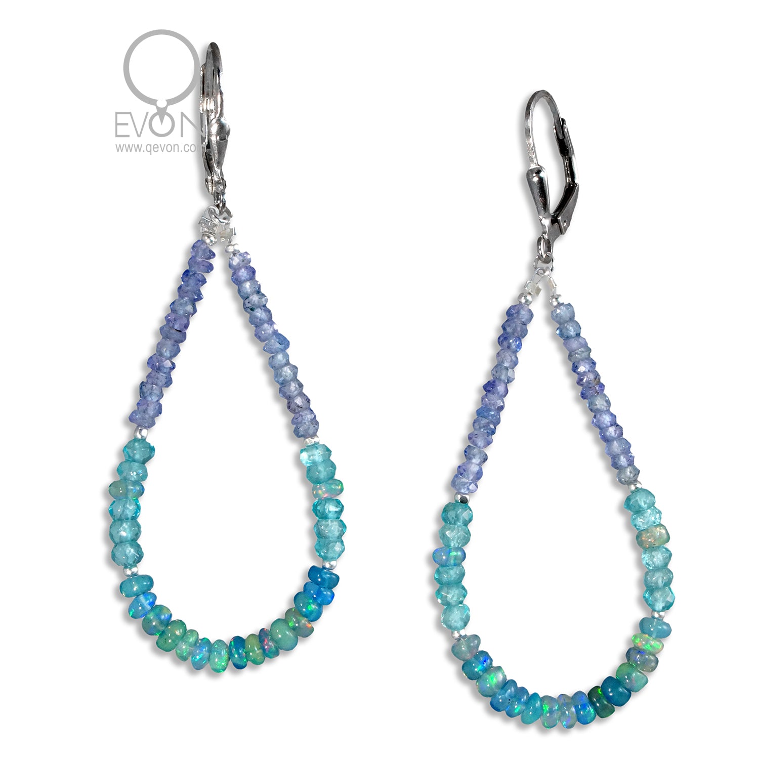 Silver Leverback Earrings with Blue Opal, Tanzanite & Apatite