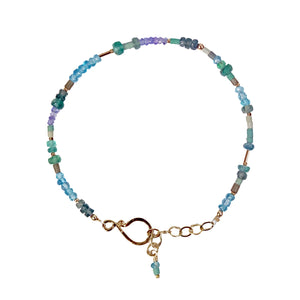 Gold Gemstone Bracelet with Emerald, Apatite, Tanzanite