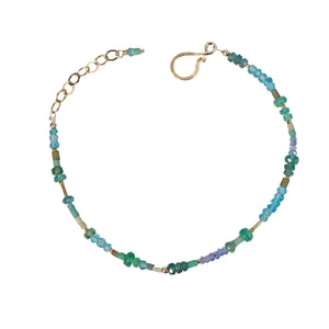 Gold Gemstone Bracelet with Emerald, Apatite, Tanzanite