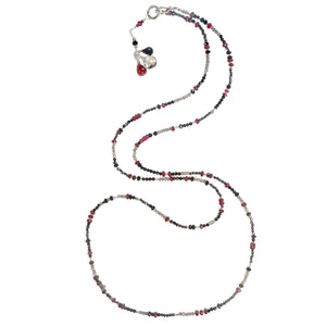 Multi Gemstone Necklace/Wrapped Bracelet with Ruby, Spinel, Grey Topaz - Long