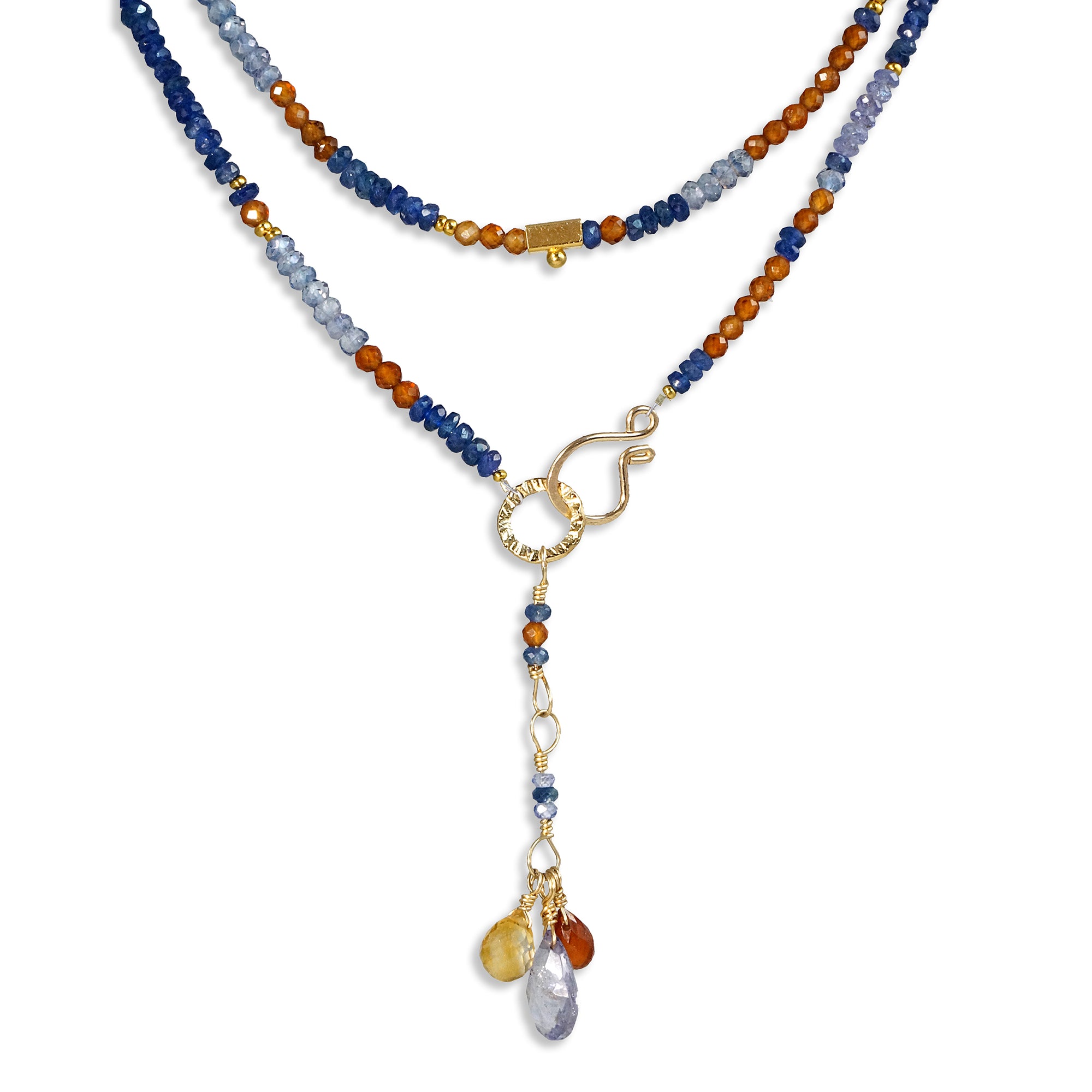 Multi Gemstone Necklace/Wrapped Bracelet with Sapphire, Hessonite, Tanzanite