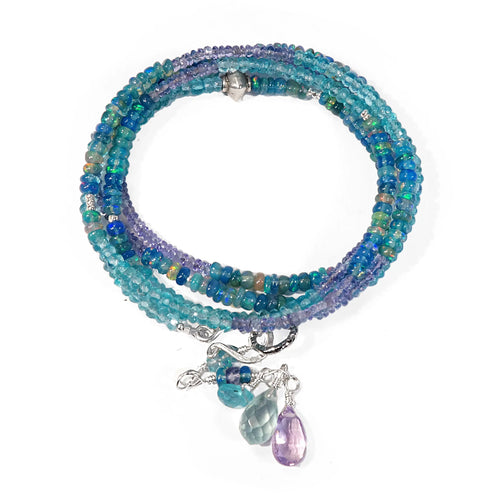 Silver Multi Gemstone Necklace/Wrapped Bracelet with Blue Opal, Tanzanite, Apatite - Q Evon Fine Jewelry