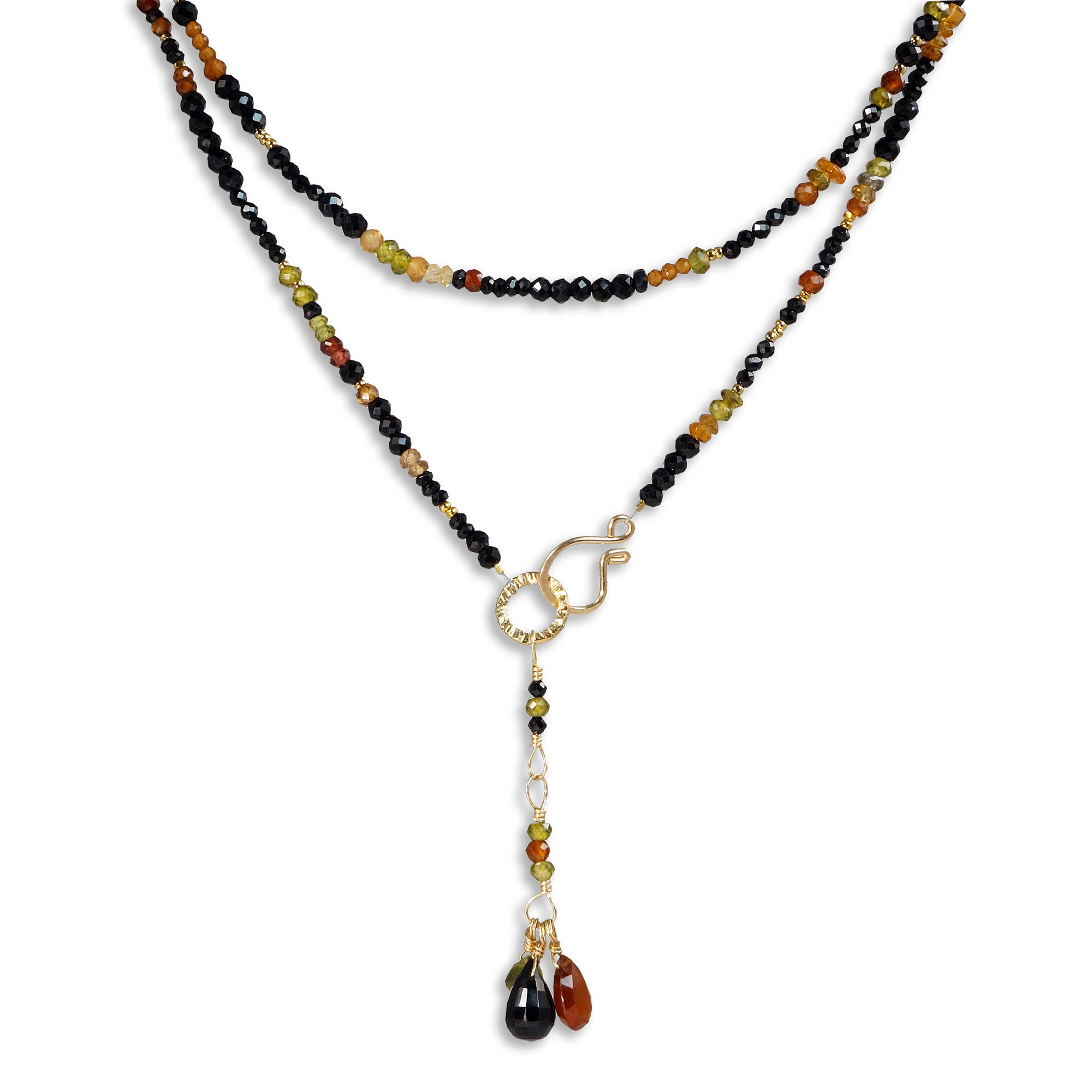 Multi Gemstone Necklace/Wrapped Bracelet with Spinel, Hessonite, Zircon