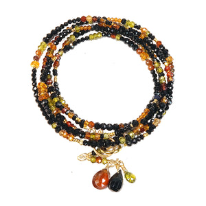 Multi Gemstone Necklace/Wrapped Bracelet with Spinel, Hessonite, Zircon