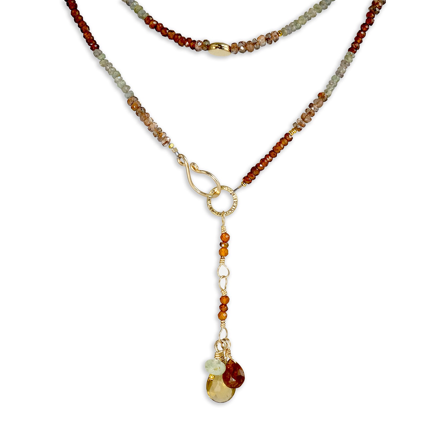 Multi Gemstone Necklace/Wrapped Bracelet with Andalusite and Green Sapphire - Long