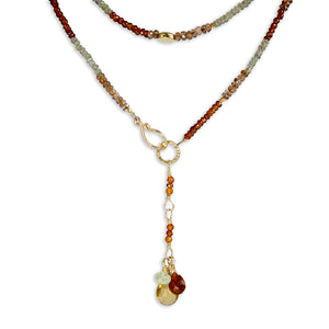 Multi Gemstone Necklace/Wrapped Bracelet with Andalusite and Green Sapphire - Long