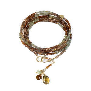 Multi Gemstone Necklace/Wrapped Bracelet with Andalusite and Green Sapphire - Long