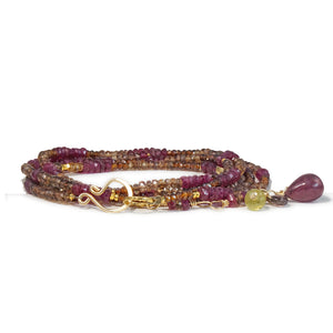 Multi Gemstone Necklace/Wrapped Bracelet with Andalusite and Ruby - Long